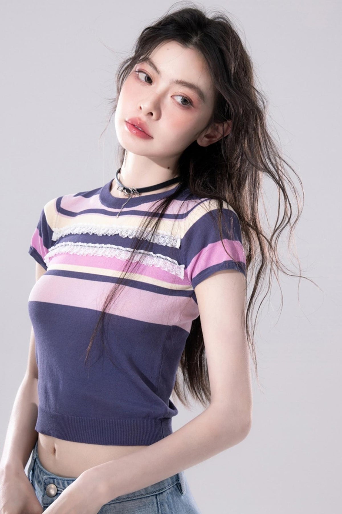 Purple Stripe Knit Top