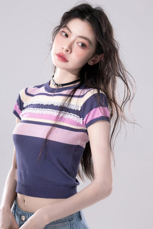 Purple Stripe Knit Top