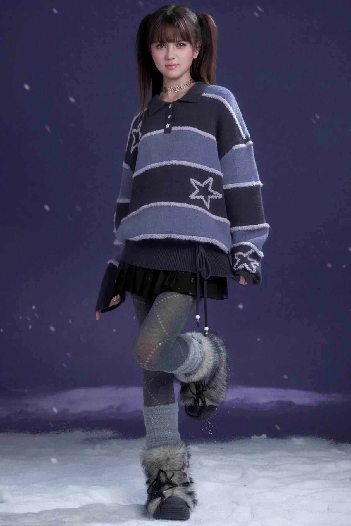 Purple Striped Star Sweater