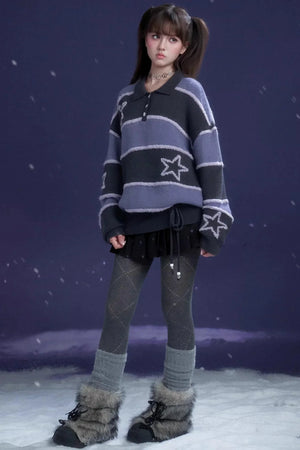 Purple Striped Star Sweater