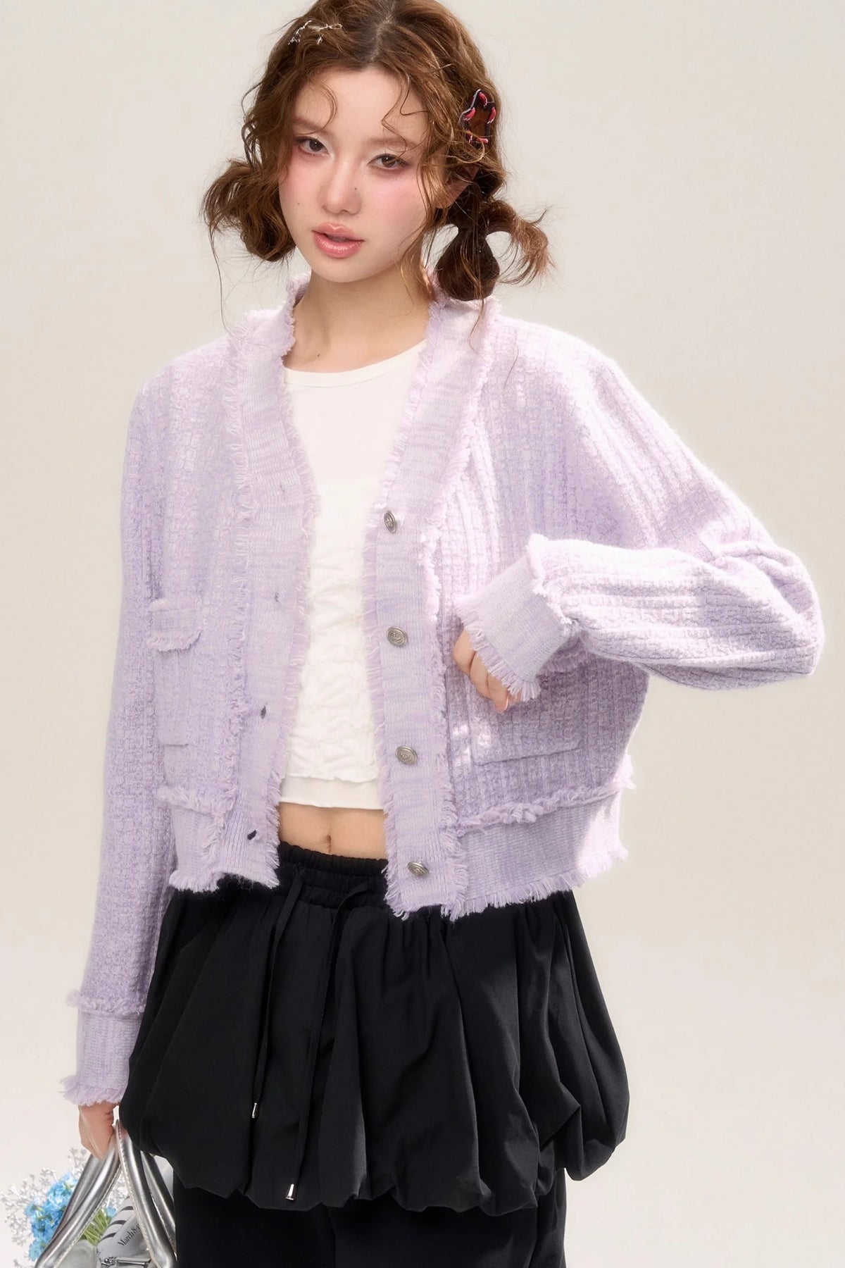 Purple Velvet Bunny Knitted Cardigan