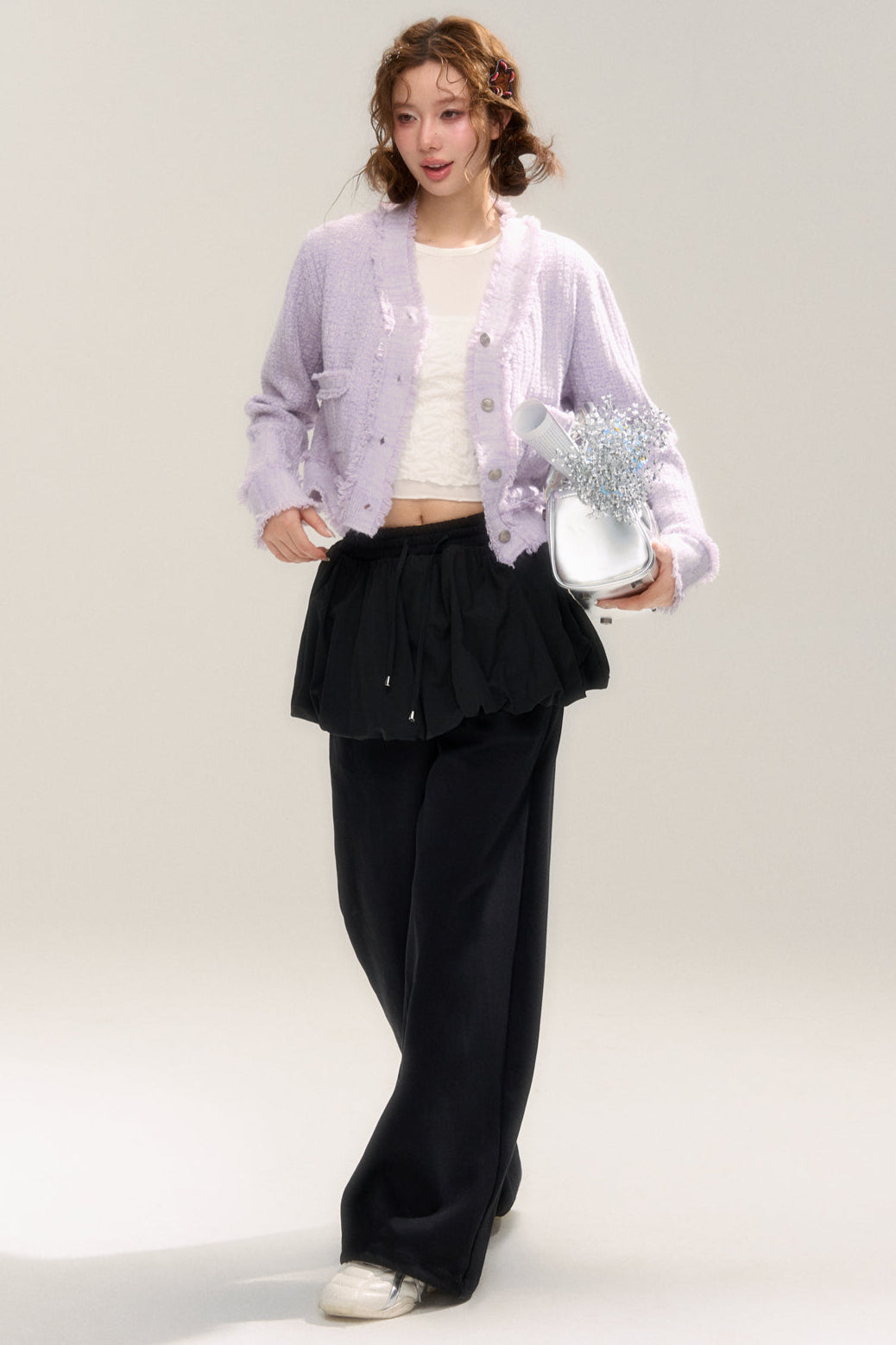 Purple Velvet Bunny Knitted Cardigan