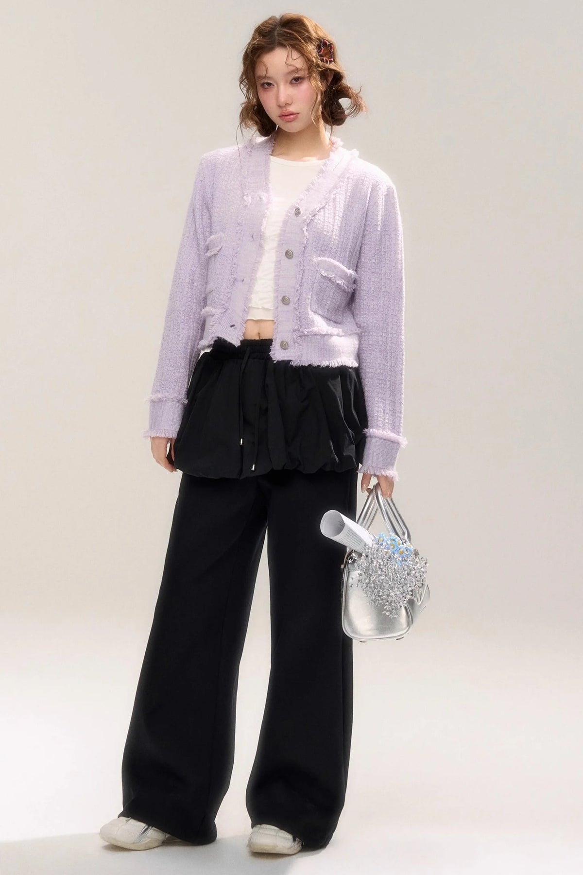 Purple Velvet Bunny Knitted Cardigan