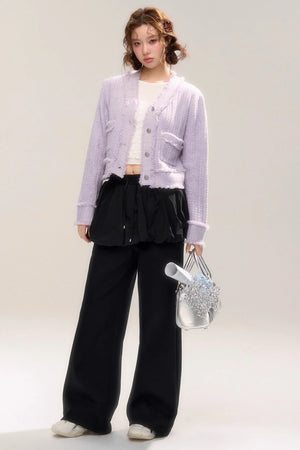 Purple Velvet Bunny Knitted Cardigan