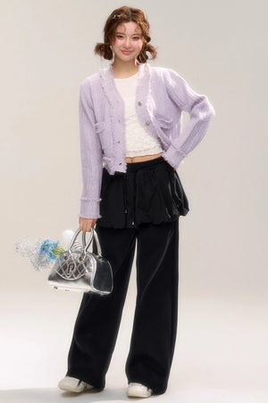 Purple Velvet Bunny Knitted Cardigan