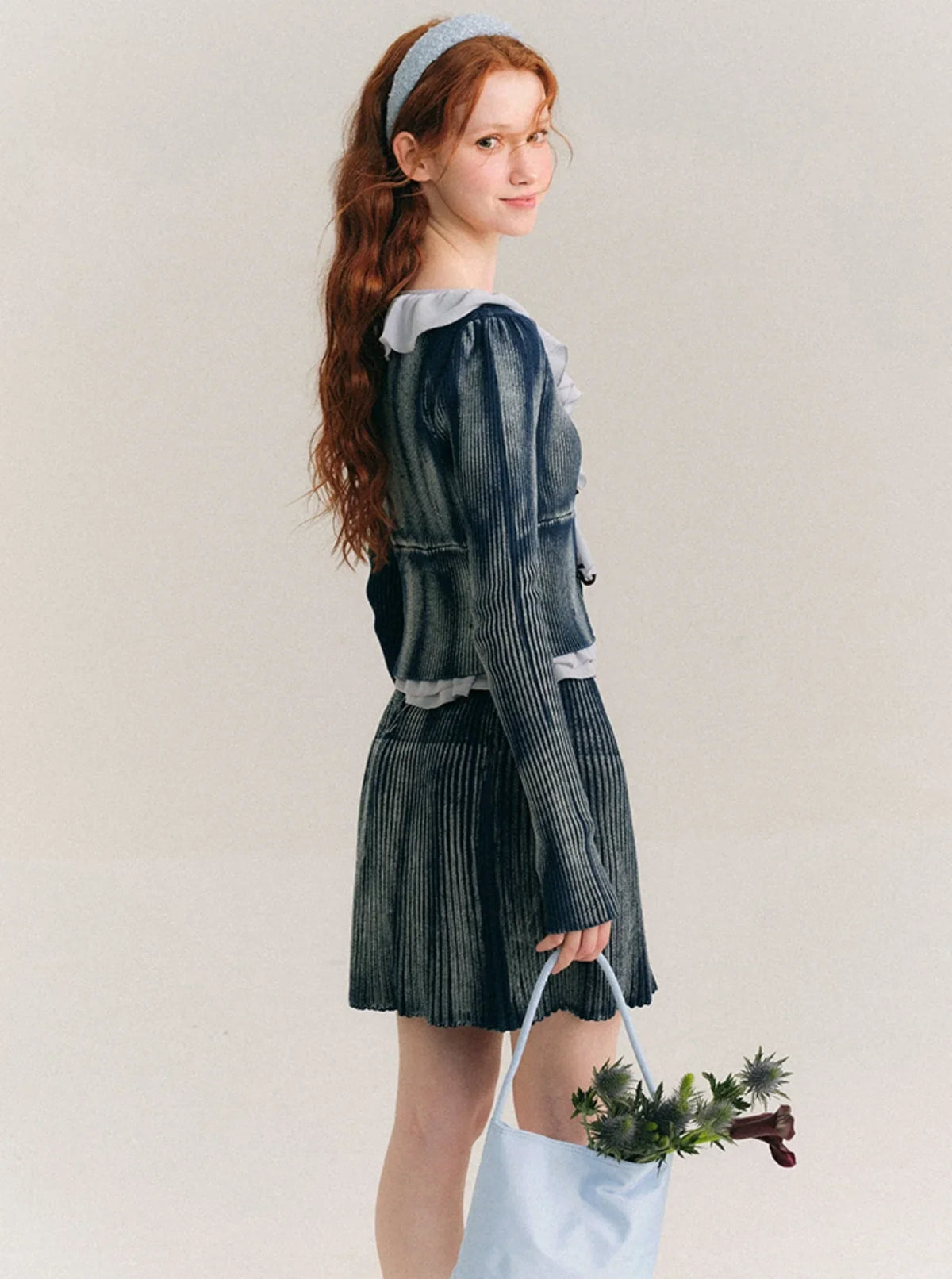 Quiet Blue Denim Cardigan Set-Up