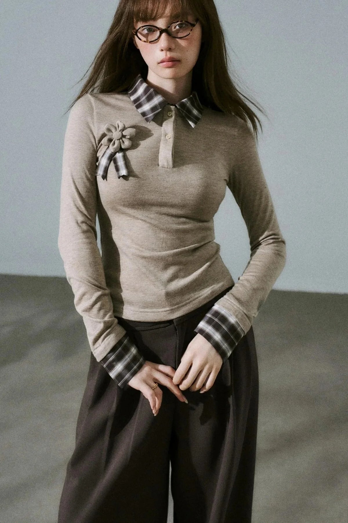 Quiet Plaid Long-sleeved Shirt