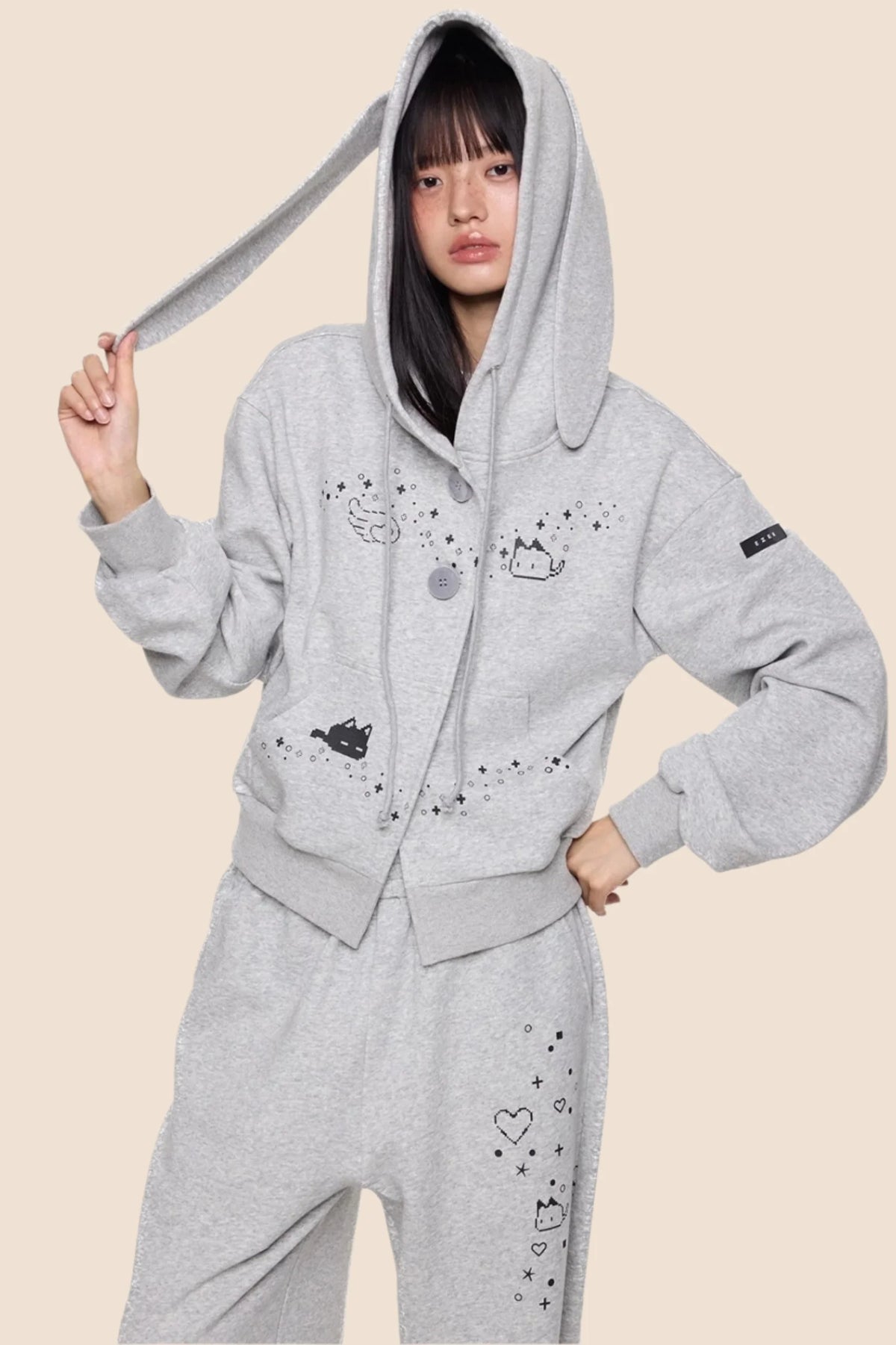 Rabbit Cartoon Hoodie Jacket Pants Set-Up