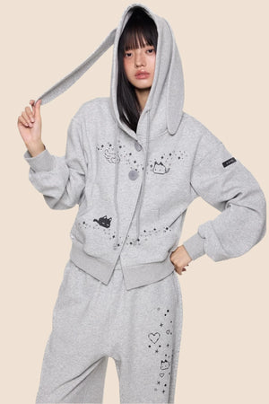 Rabbit Cartoon Hoodie Jacket Pants Set-Up
