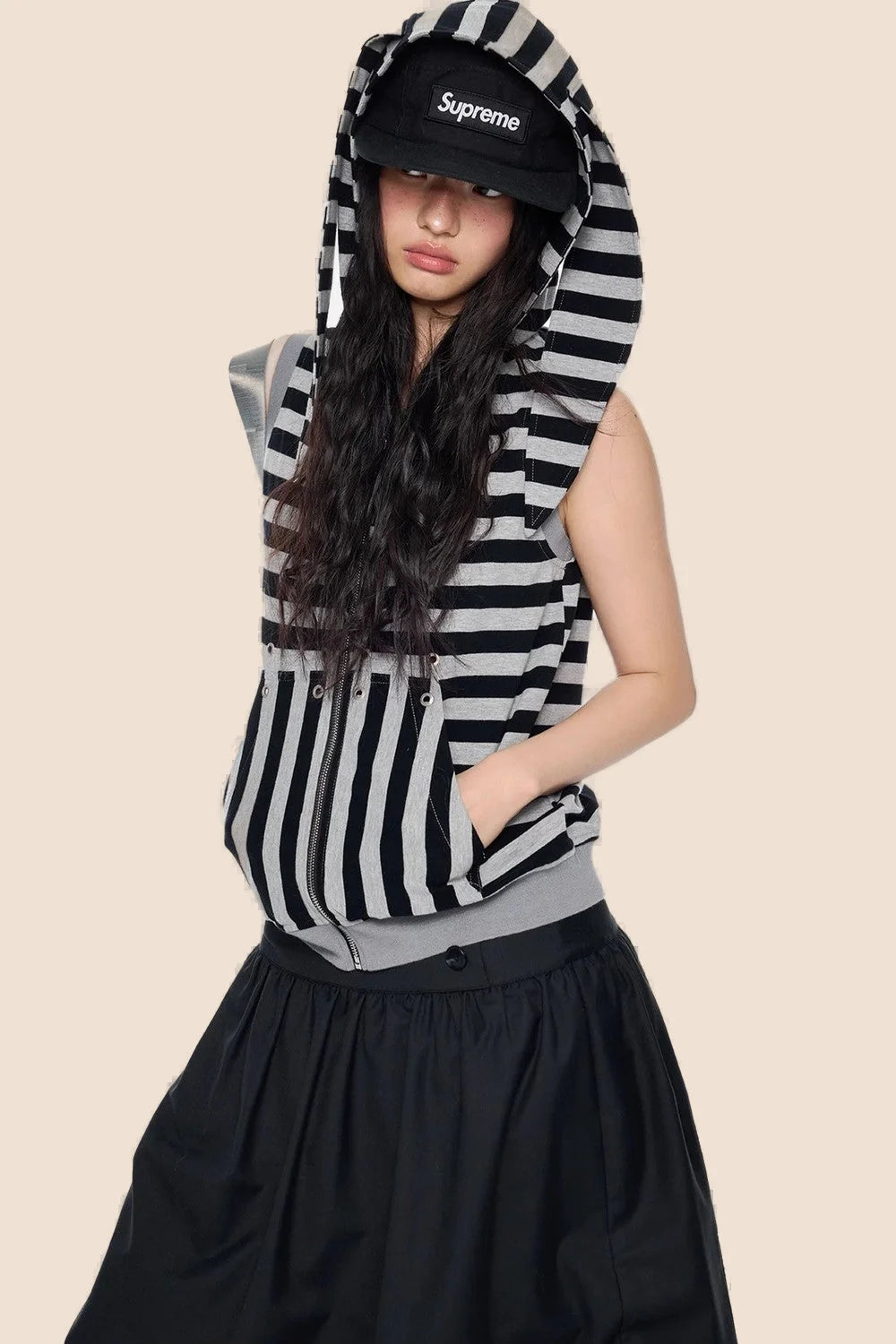 Rabbit Ear Striped Hooded Vest