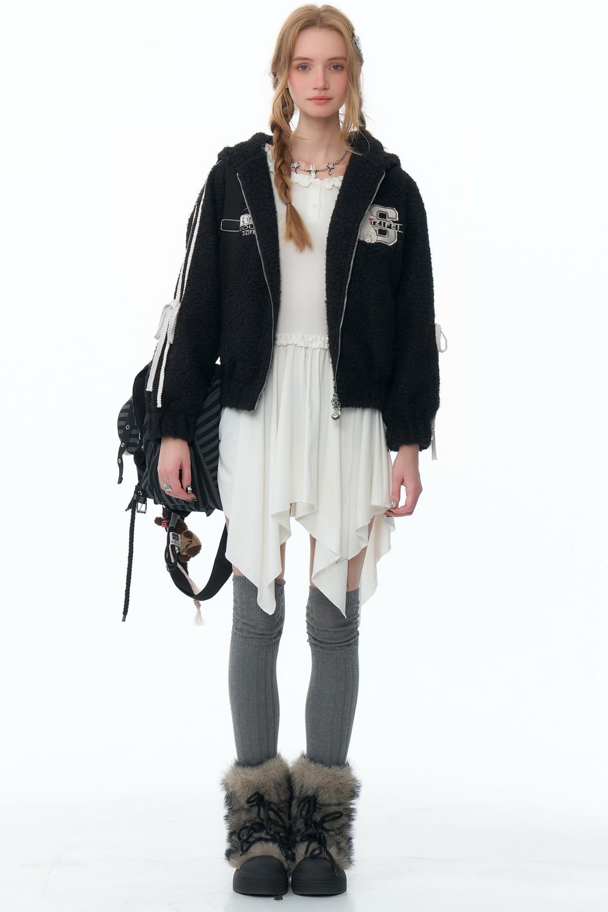 Rabbit Ears Hooded Black Tweed Jacket