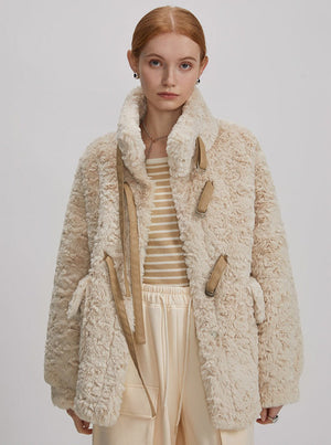 Rabbit fur stand up collar jacket