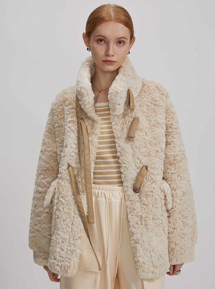 Rabbit fur stand up collar jacket