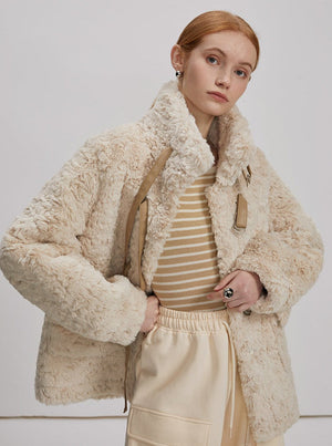 Rabbit fur stand up collar jacket