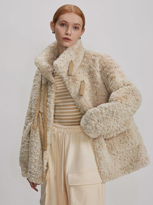 Rabbit fur stand up collar jacket