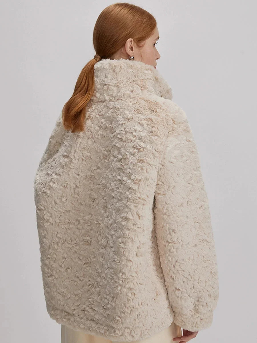 Rabbit fur stand up collar jacket