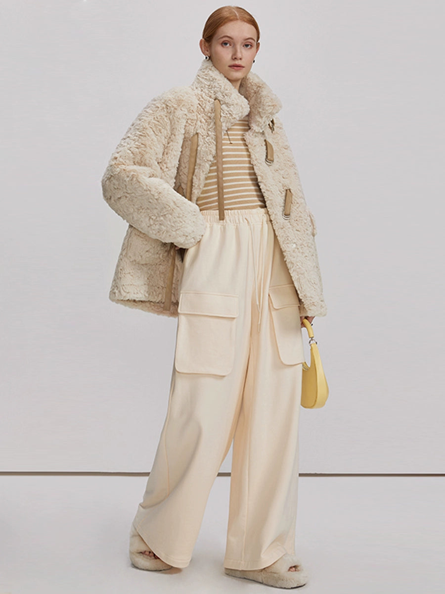Rabbit fur stand up collar jacket