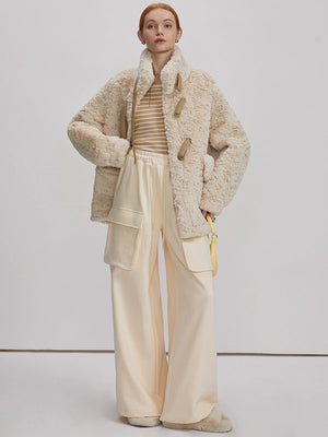 Rabbit fur stand up collar jacket