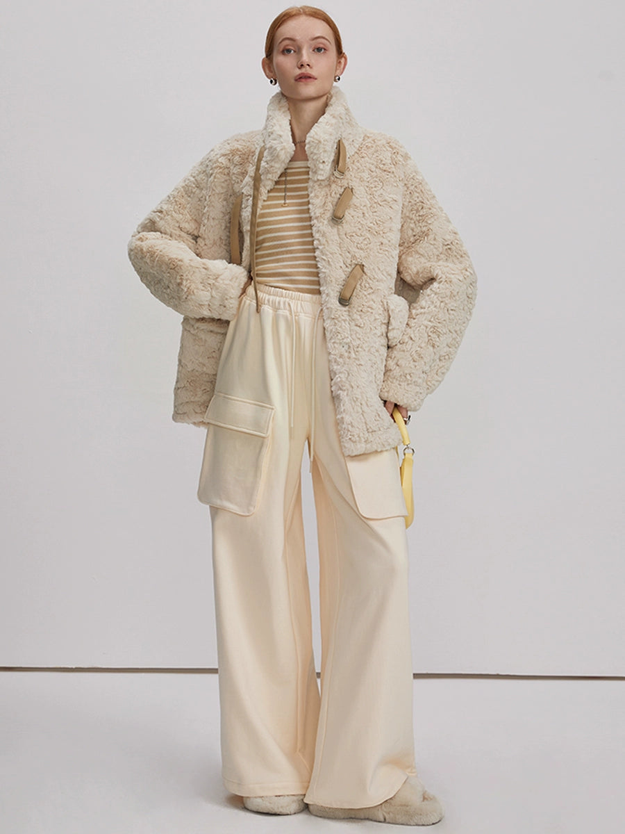 Rabbit fur stand up collar jacket