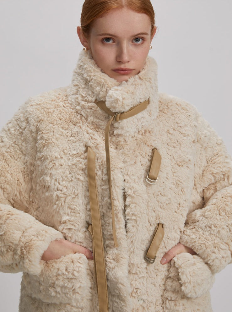 Rabbit fur stand up collar jacket