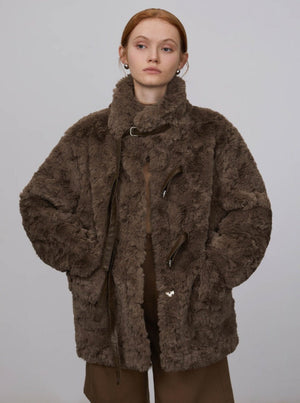 Rabbit fur stand up collar jacket