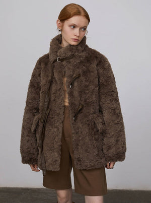 Rabbit fur stand up collar jacket