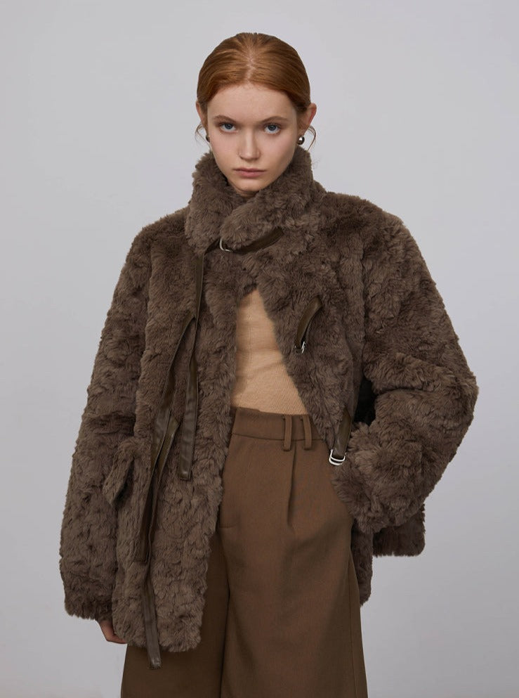 Rabbit fur stand up collar jacket
