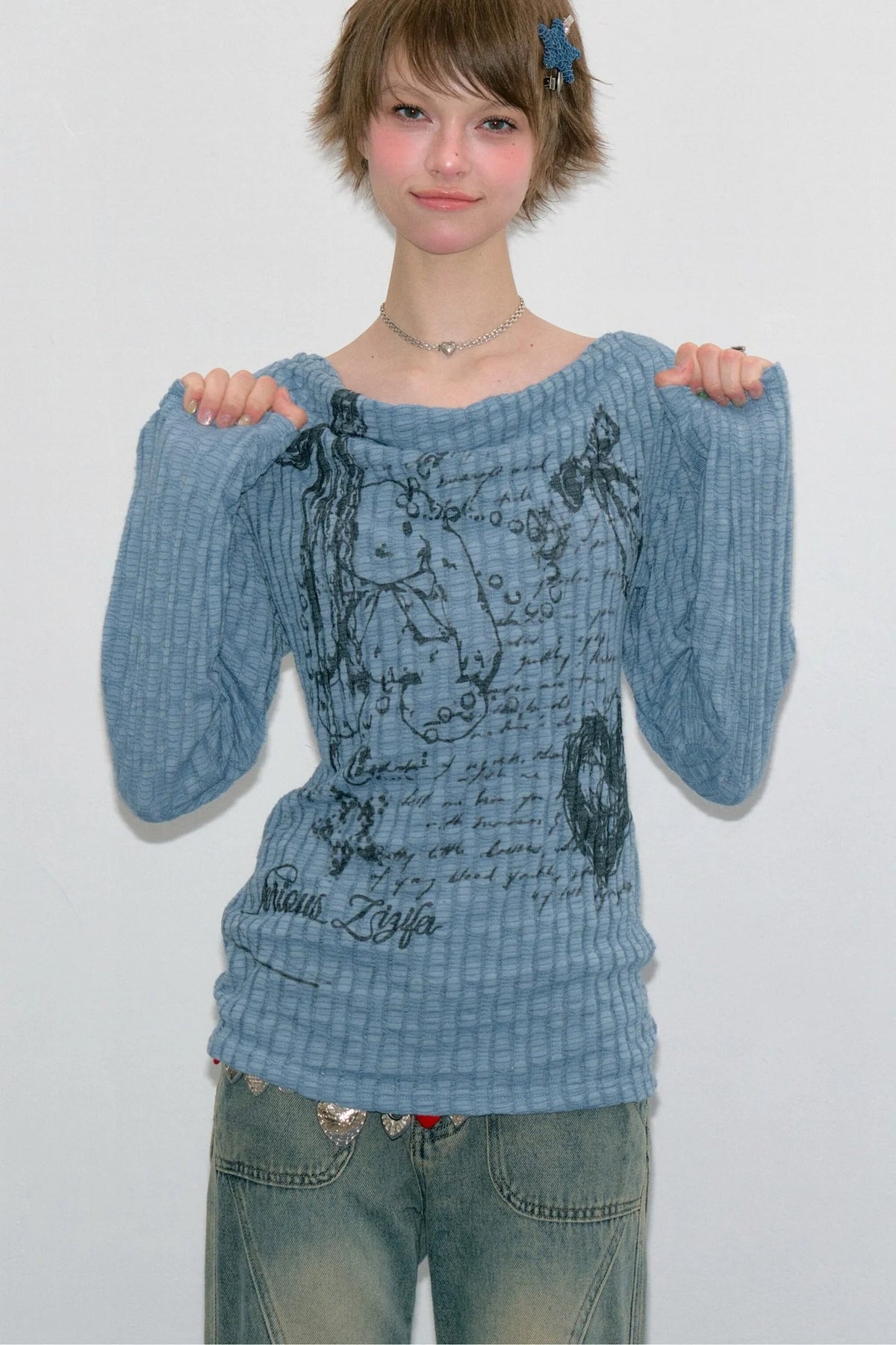 Rabbit Graffiti Knit Blouse