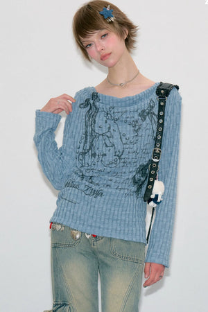 Rabbit Graffiti Knit Blouse