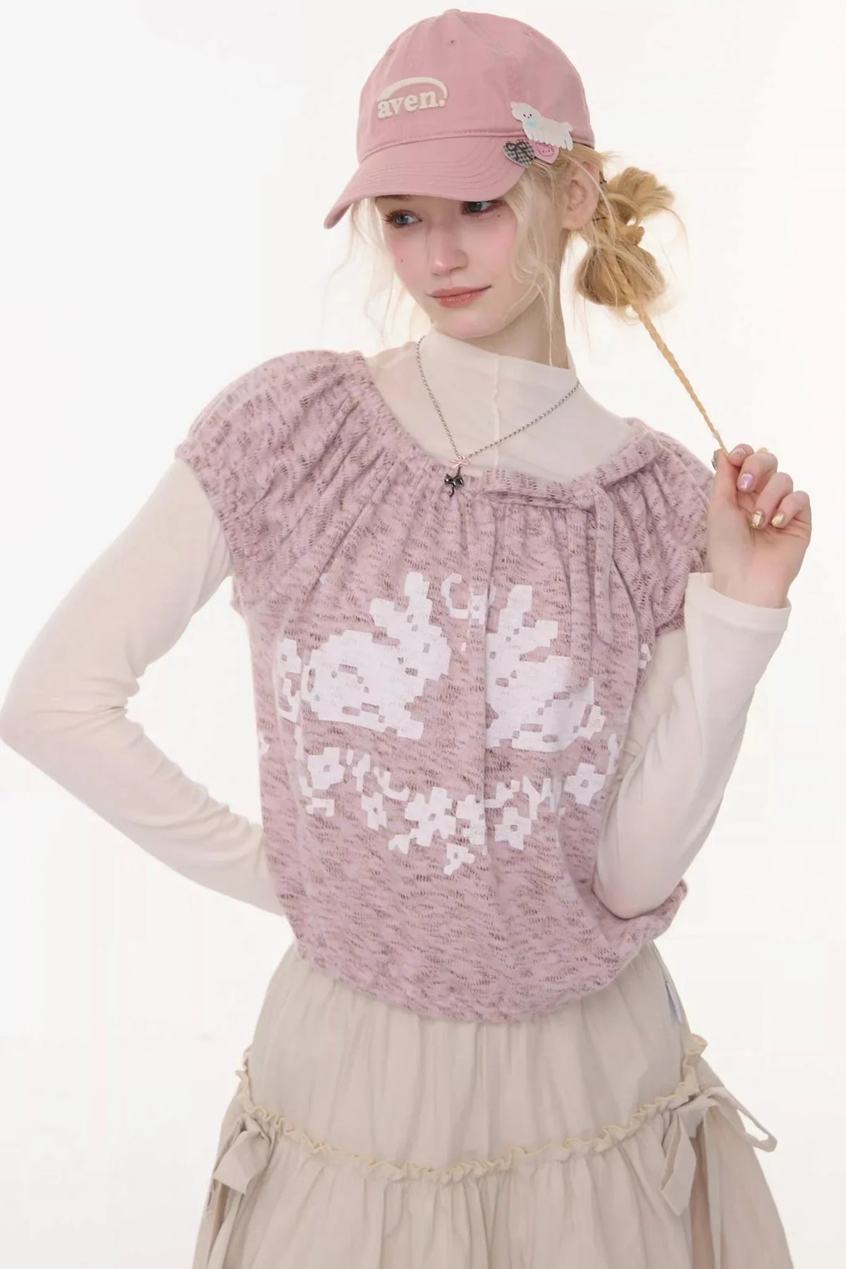 Rabbit Print Knit Blouse