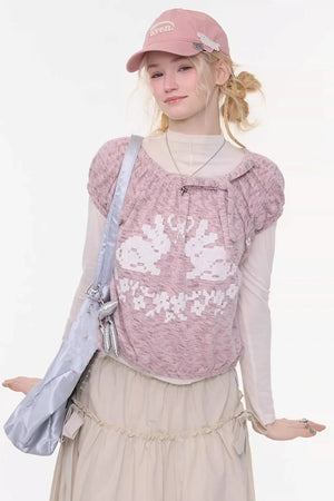 Rabbit Print Knit Blouse
