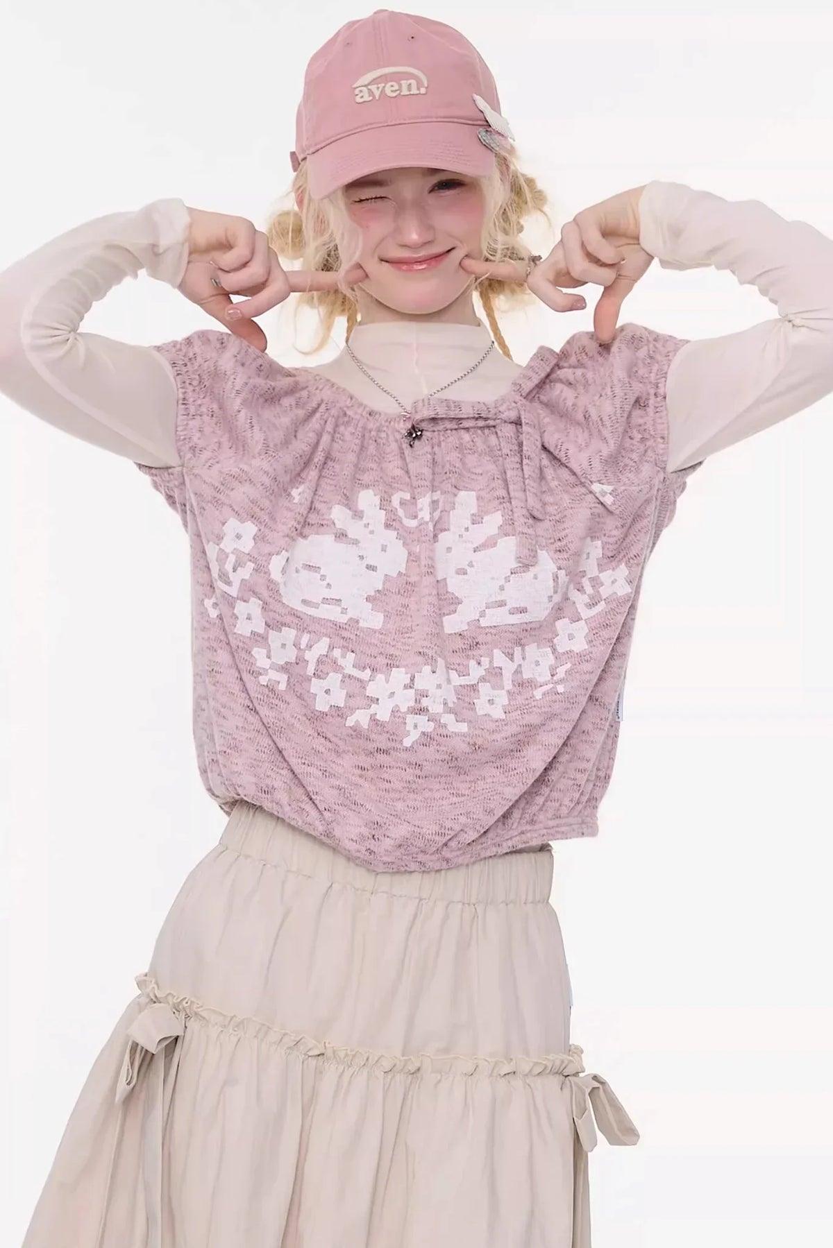 Rabbit Print Knit Blouse