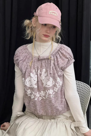 Rabbit Print Knit Blouse