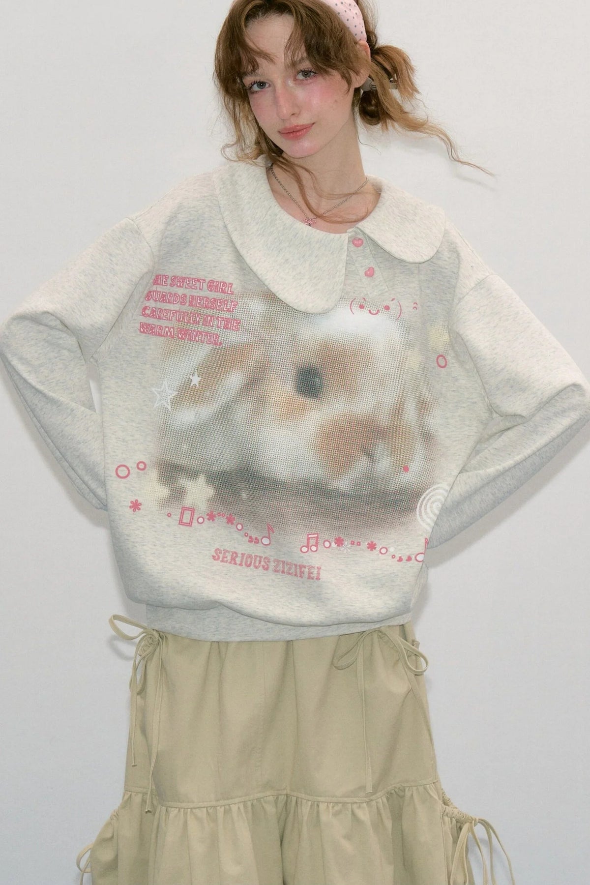 Rabbit Print Peter Pan Collar Sweatshirt