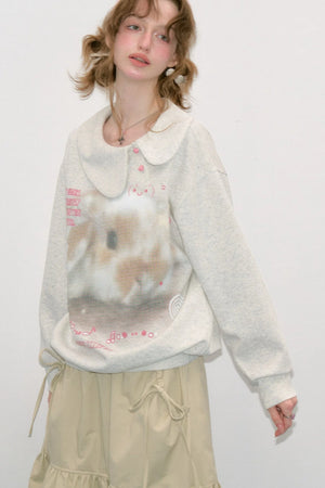 Rabbit Print Peter Pan Collar Sweatshirt