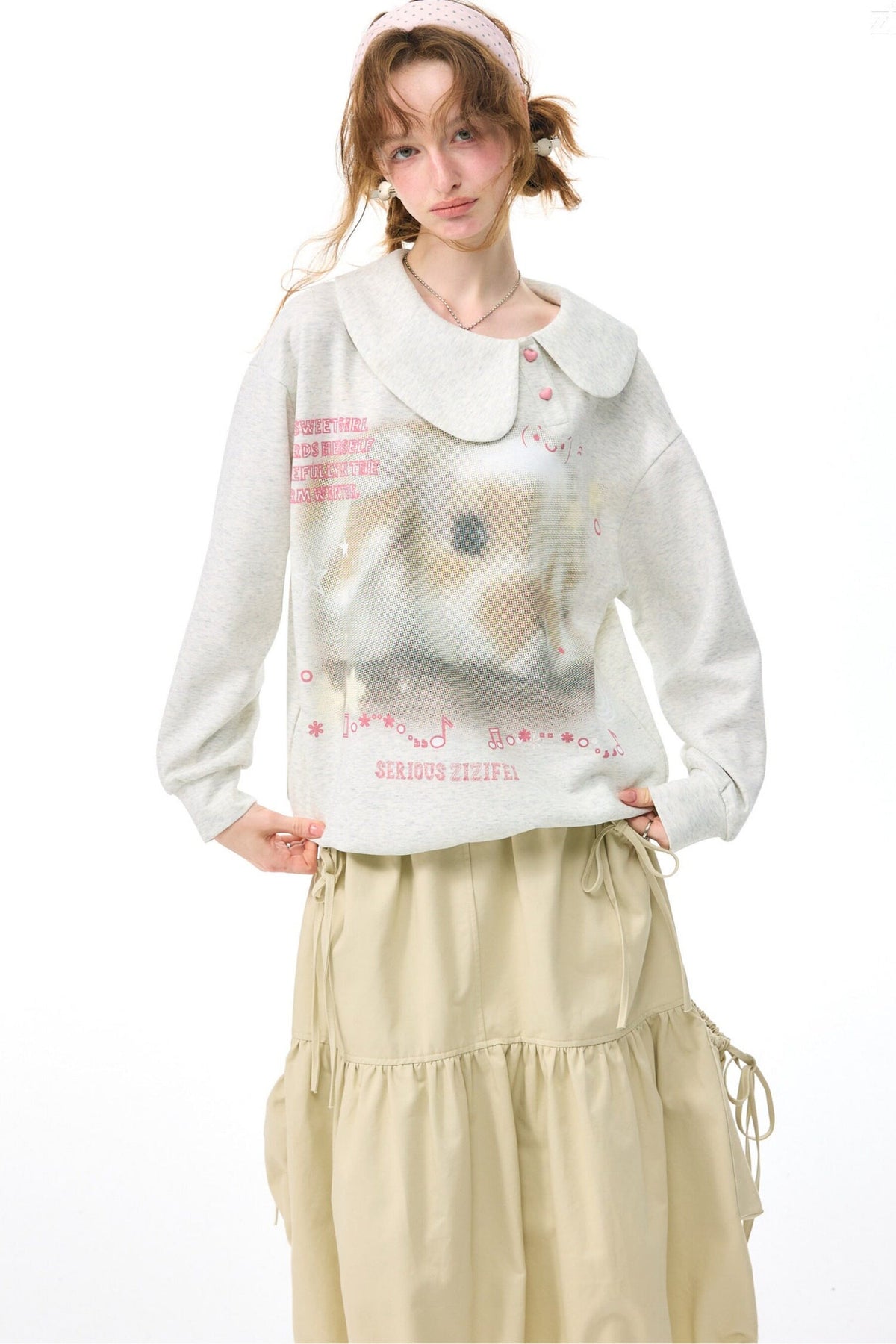 Rabbit Print Peter Pan Collar Sweatshirt