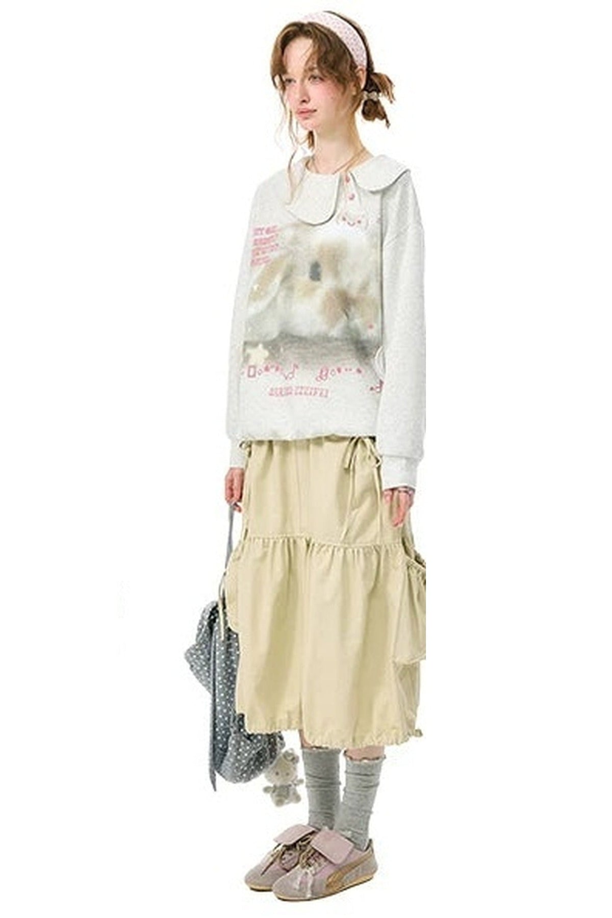 Rabbit Print Peter Pan Collar Sweatshirt
