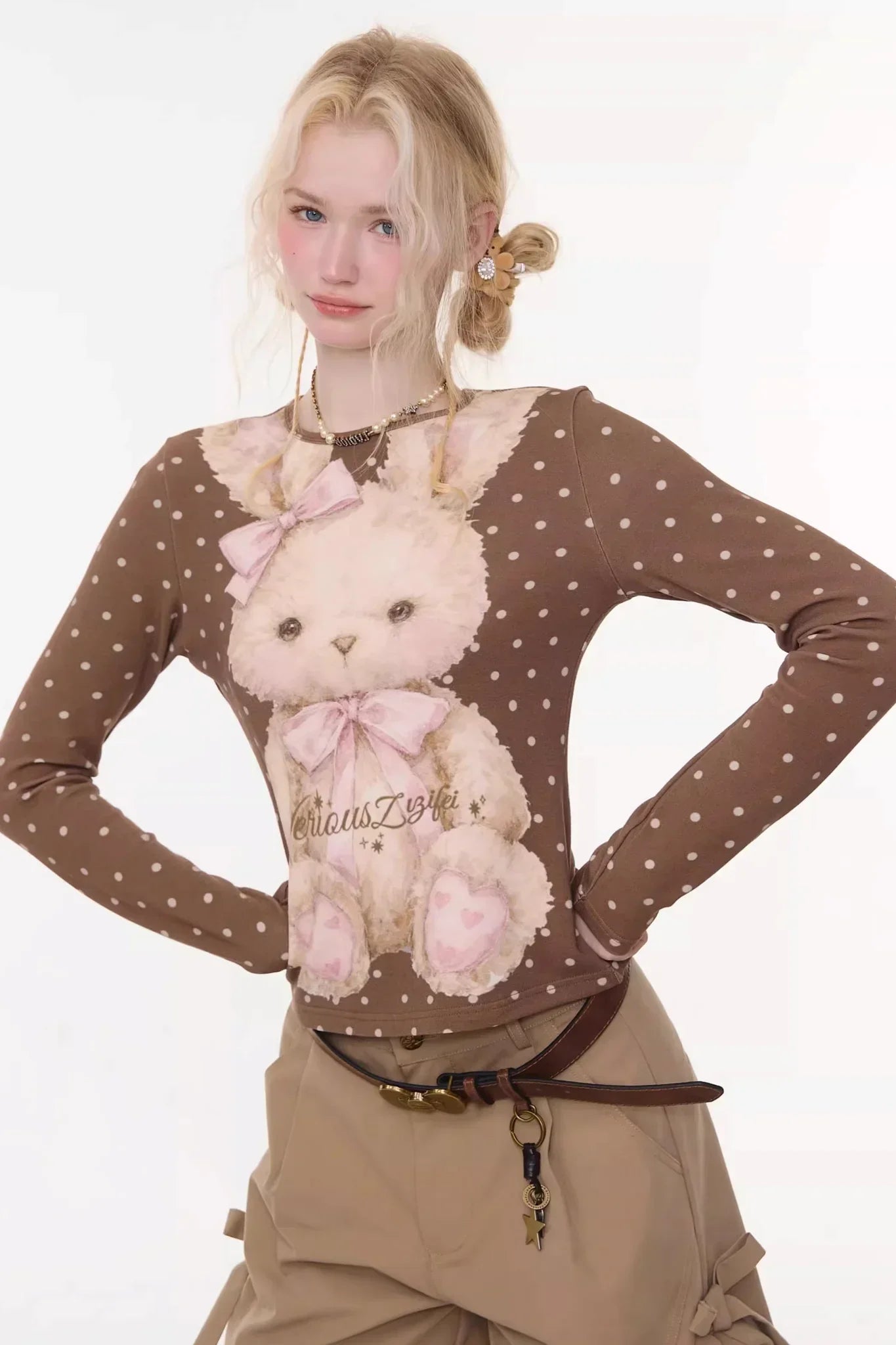 Rabbit Print Polka Dot Top