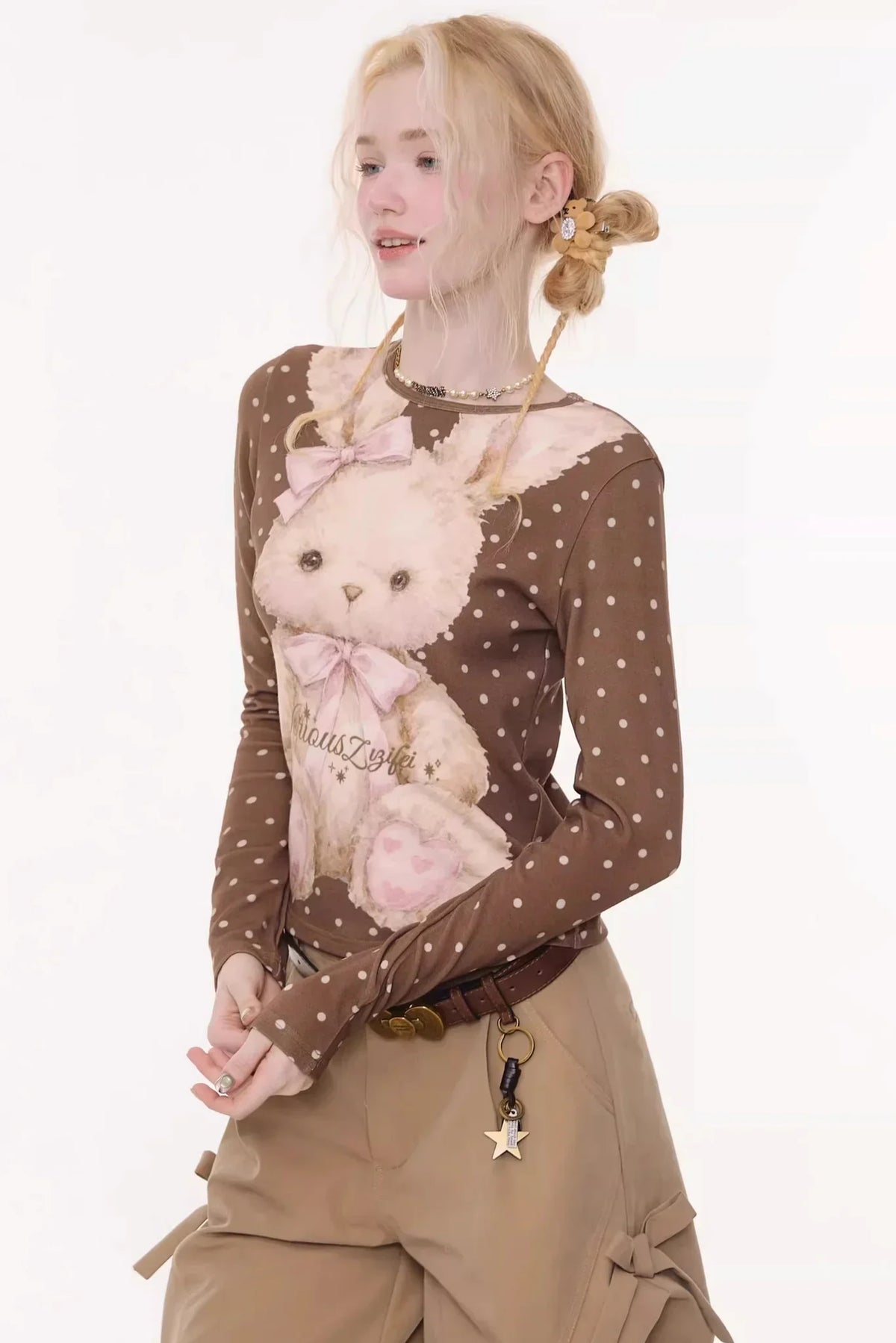 Rabbit Print Polka Dot Top