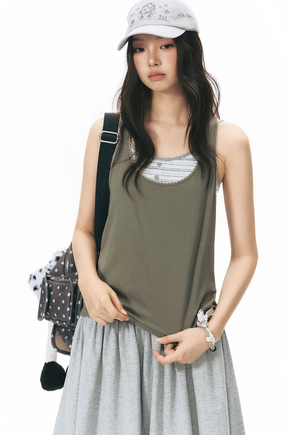 Racerback Special Embroidery Trim Tank Top