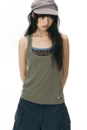 Racerback Special Embroidery Trim Tank Top