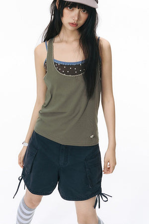 Racerback Special Embroidery Trim Tank Top