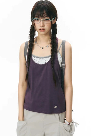 Racerback Special Embroidery Trim Tank Top