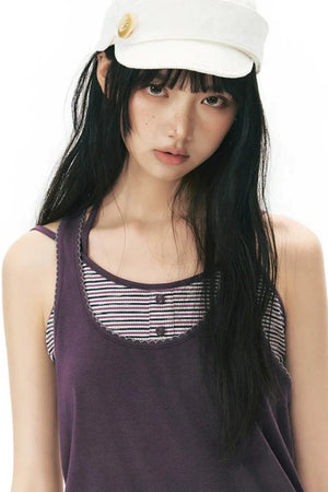 Racerback Special Embroidery Trim Tank Top