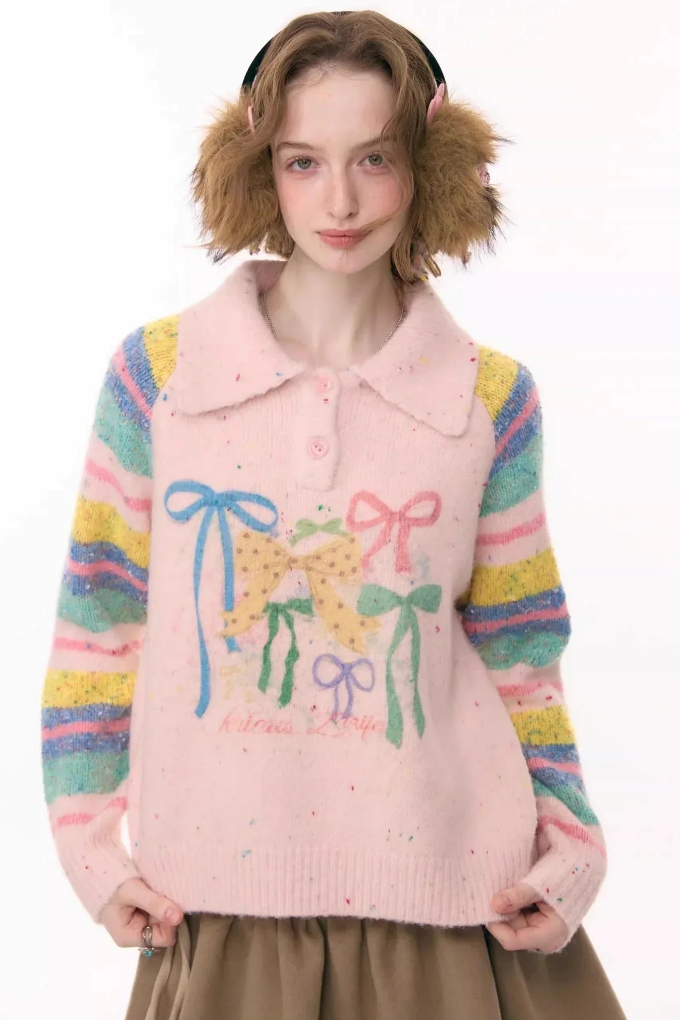 Rainbow Stripe Bow Sweater