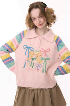 Rainbow Stripe Bow Sweater