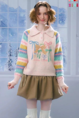 Rainbow Stripe Bow Sweater
