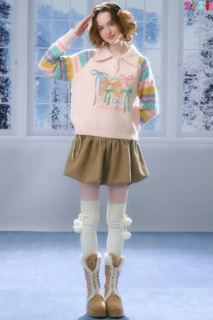 Rainbow Stripe Bow Sweater