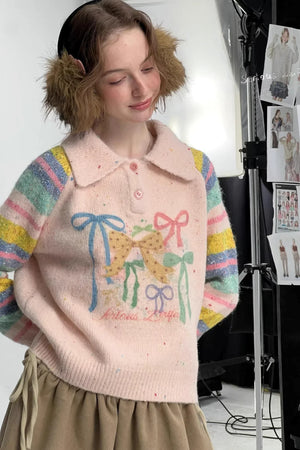 Rainbow Stripe Bow Sweater
