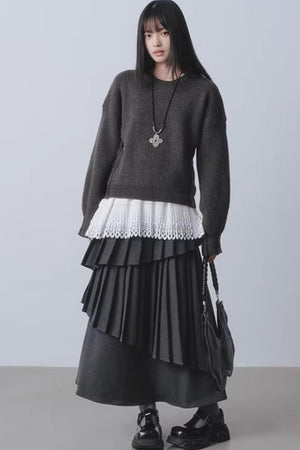 Rainy Pathway Asymmetrical Skirt